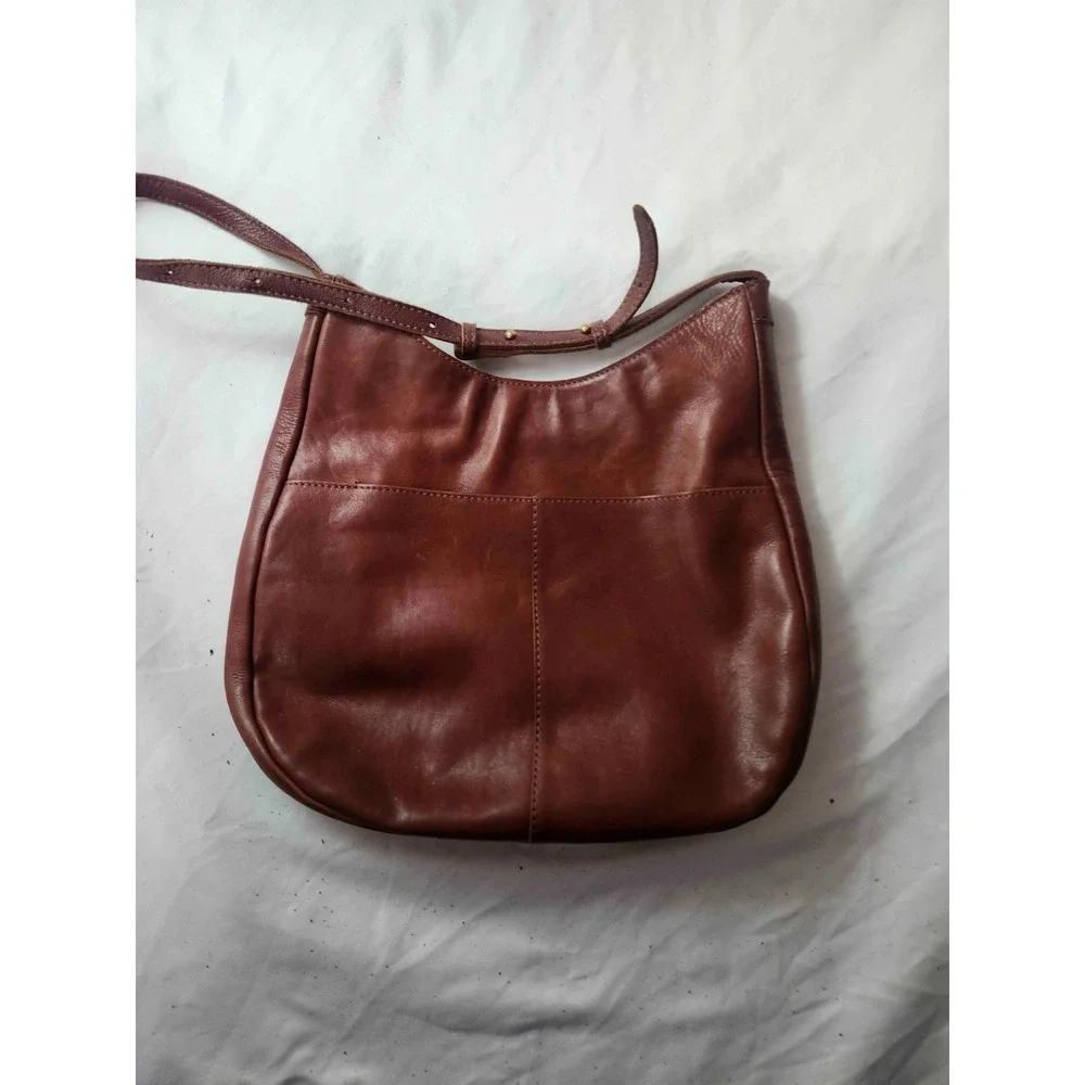 Y2K Genuine Leather Slouchy Hobo Bag Brown Shoulder Purse Minimalist Soft